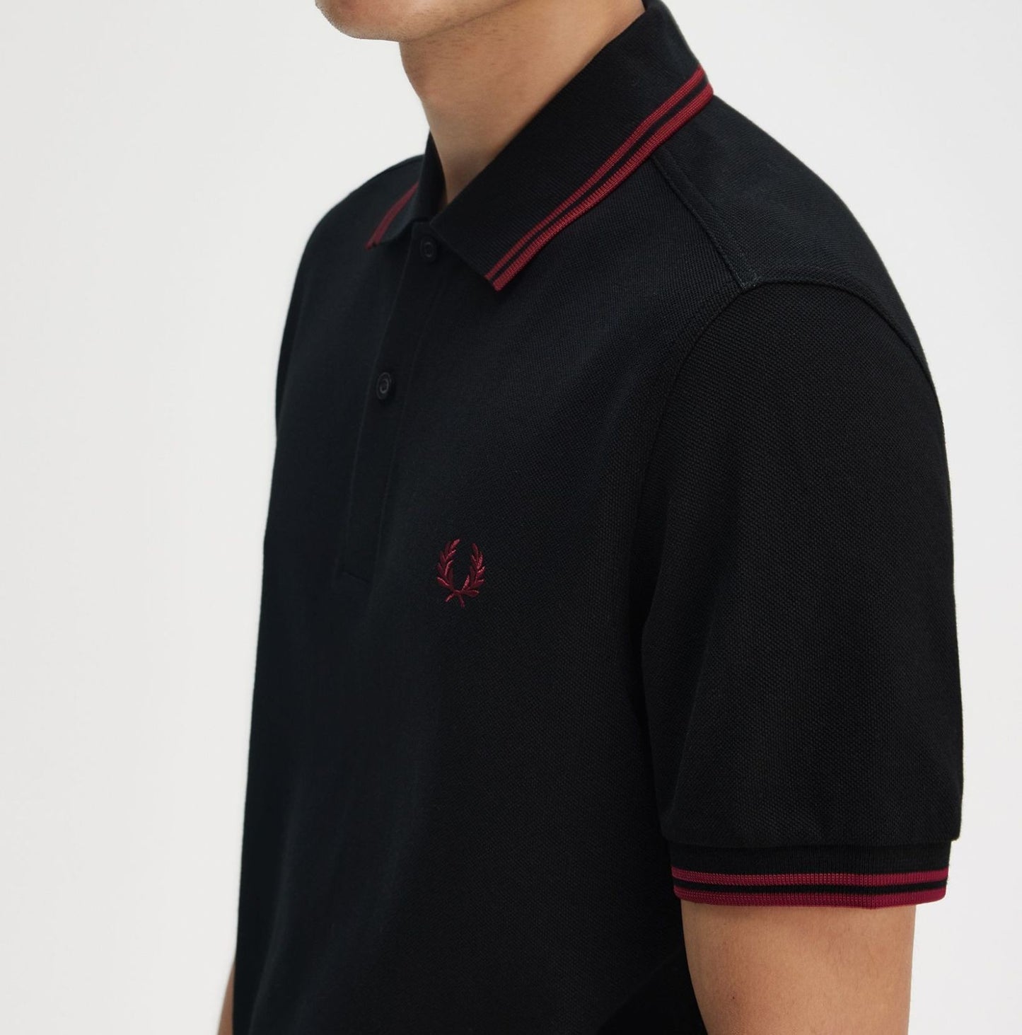 FRED PERRY TWIN TIPPED PIQUE COTTON POLO SHIRT BLACK/BURNT RED 2XL RRP £80 BNWT