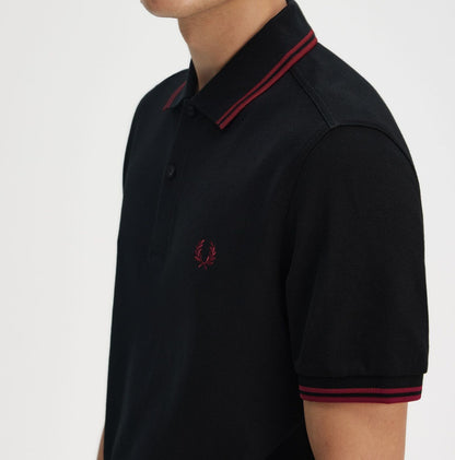 FRED PERRY TWIN TIPPED PIQUE COTTON POLO SHIRT BLACK/BURNT RED 2XL RRP £80 BNWT