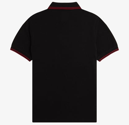 FRED PERRY TWIN TIPPED PIQUE COTTON POLO SHIRT BLACK/BURNT RED 2XL RRP £80 BNWT