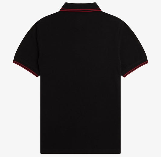 FRED PERRY TWIN TIPPED PIQUE COTTON POLO SHIRT BLACK/BURNT RED 2XL RRP £80 BNWT