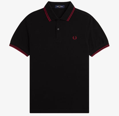 FRED PERRY TWIN TIPPED PIQUE COTTON POLO SHIRT BLACK/BURNT RED 2XL RRP £80 BNWT