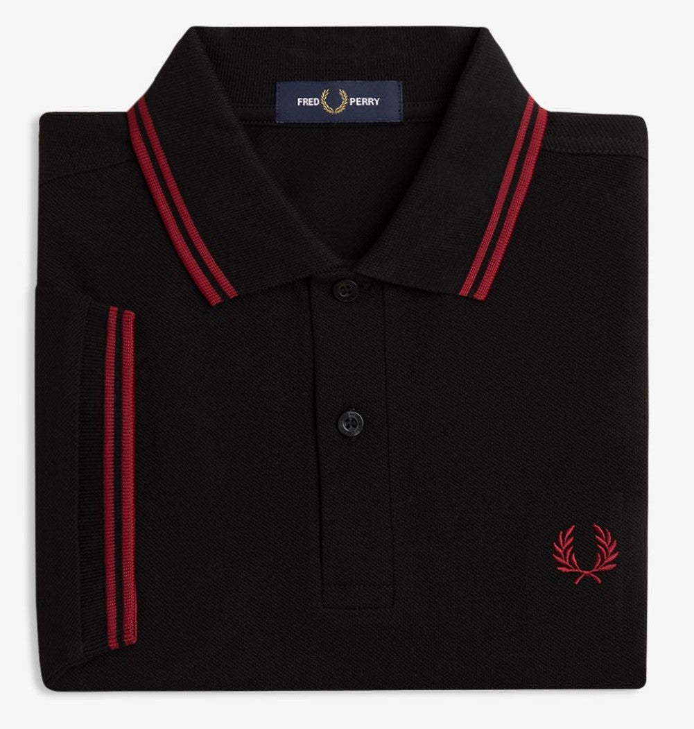 FRED PERRY TWIN TIPPED PIQUE COTTON POLO SHIRT BLACK/BURNT RED 2XL RRP £80 BNWT