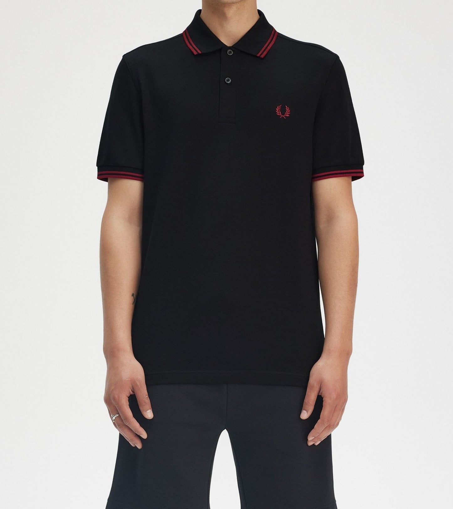 FRED PERRY TWIN TIPPED PIQUE COTTON POLO SHIRT BLACK/BURNT RED 2XL RRP £80 BNWT