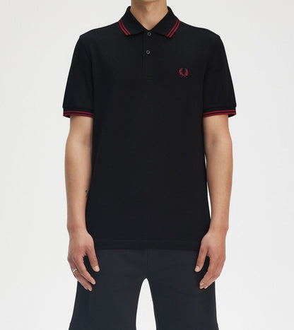 FRED PERRY TWIN TIPPED PIQUE COTTON POLO SHIRT BLACK/BURNT RED 2XL RRP £80 BNWT