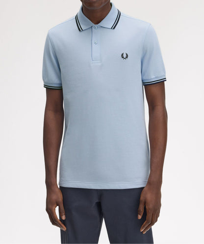 FRED PERRY TWIN TIPPED PIQUE COTTON POLO SHIRT LIGHT SMOKE BLUE/NAVY RRP £80 BNWT