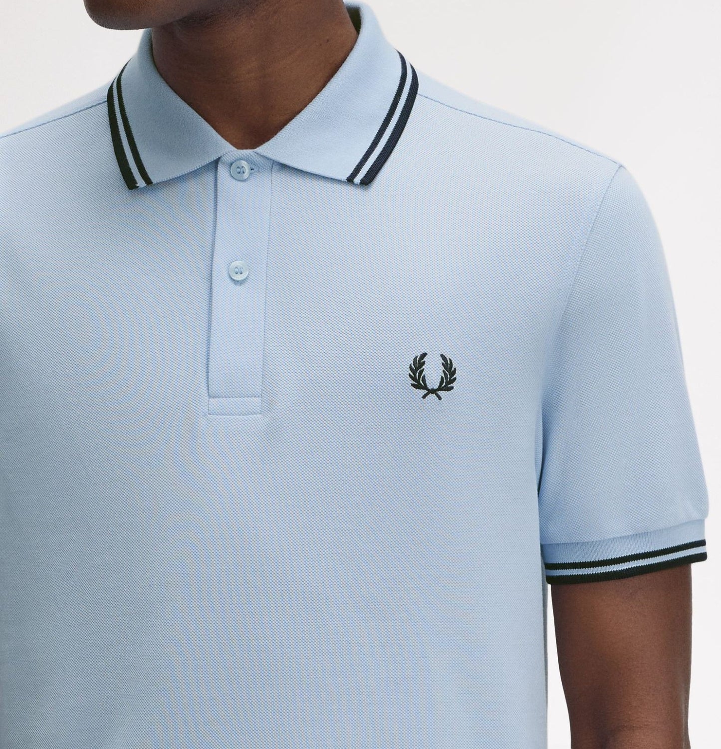 FRED PERRY TWIN TIPPED PIQUE COTTON POLO SHIRT LIGHT SMOKE BLUE/NAVY RRP £80 BNWT