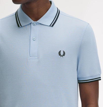FRED PERRY TWIN TIPPED PIQUE COTTON POLO SHIRT LIGHT SMOKE BLUE/NAVY RRP £80 BNWT