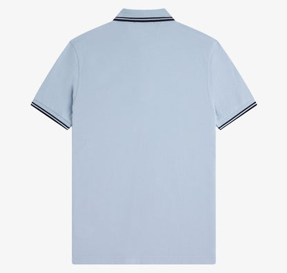 FRED PERRY TWIN TIPPED PIQUE COTTON POLO SHIRT LIGHT SMOKE BLUE/NAVY RRP £80 BNWT