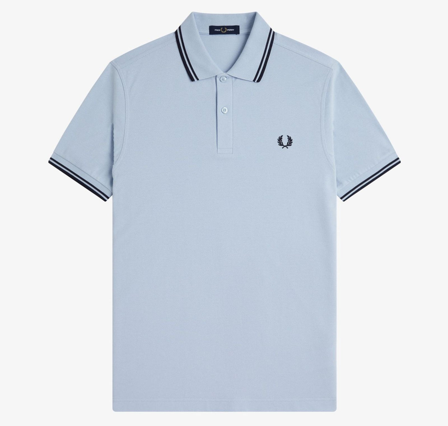 FRED PERRY TWIN TIPPED PIQUE COTTON POLO SHIRT LIGHT SMOKE BLUE/NAVY RRP £80 BNWT