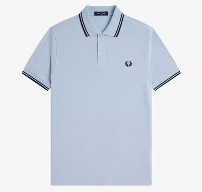 FRED PERRY TWIN TIPPED PIQUE COTTON POLO SHIRT LIGHT SMOKE BLUE/NAVY RRP £80 BNWT
