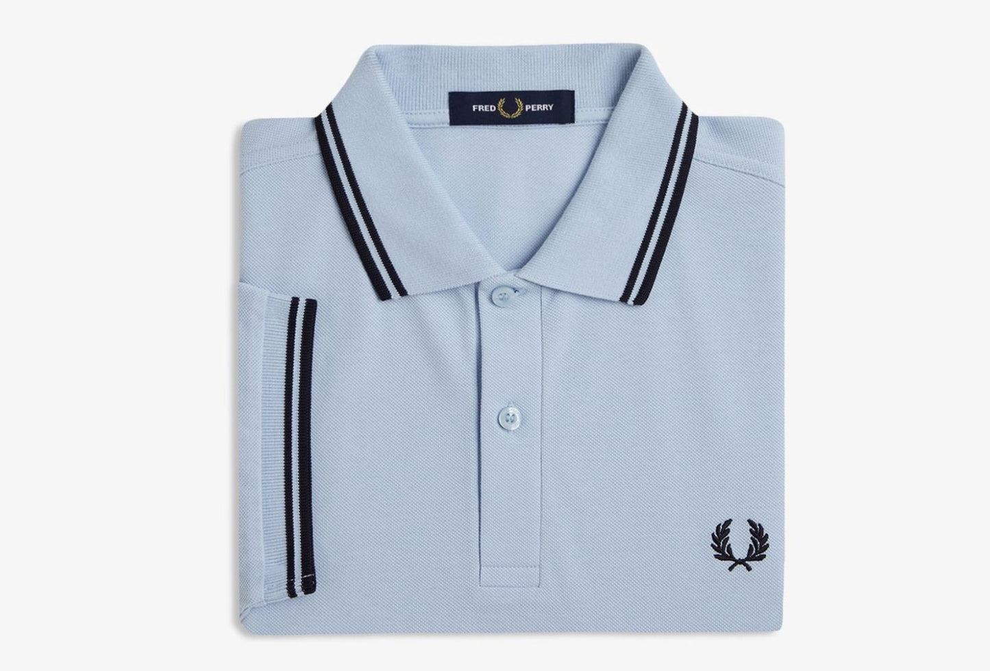 FRED PERRY TWIN TIPPED PIQUE COTTON POLO SHIRT LIGHT SMOKE BLUE/NAVY RRP £80 BNWT