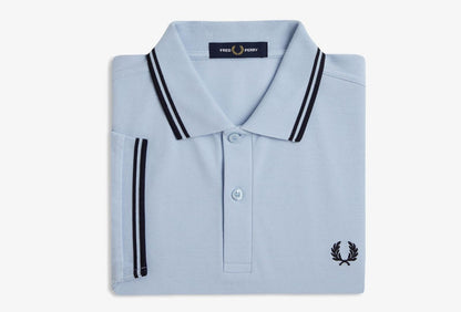 FRED PERRY TWIN TIPPED PIQUE COTTON POLO SHIRT LIGHT SMOKE BLUE/NAVY RRP £80 BNWT