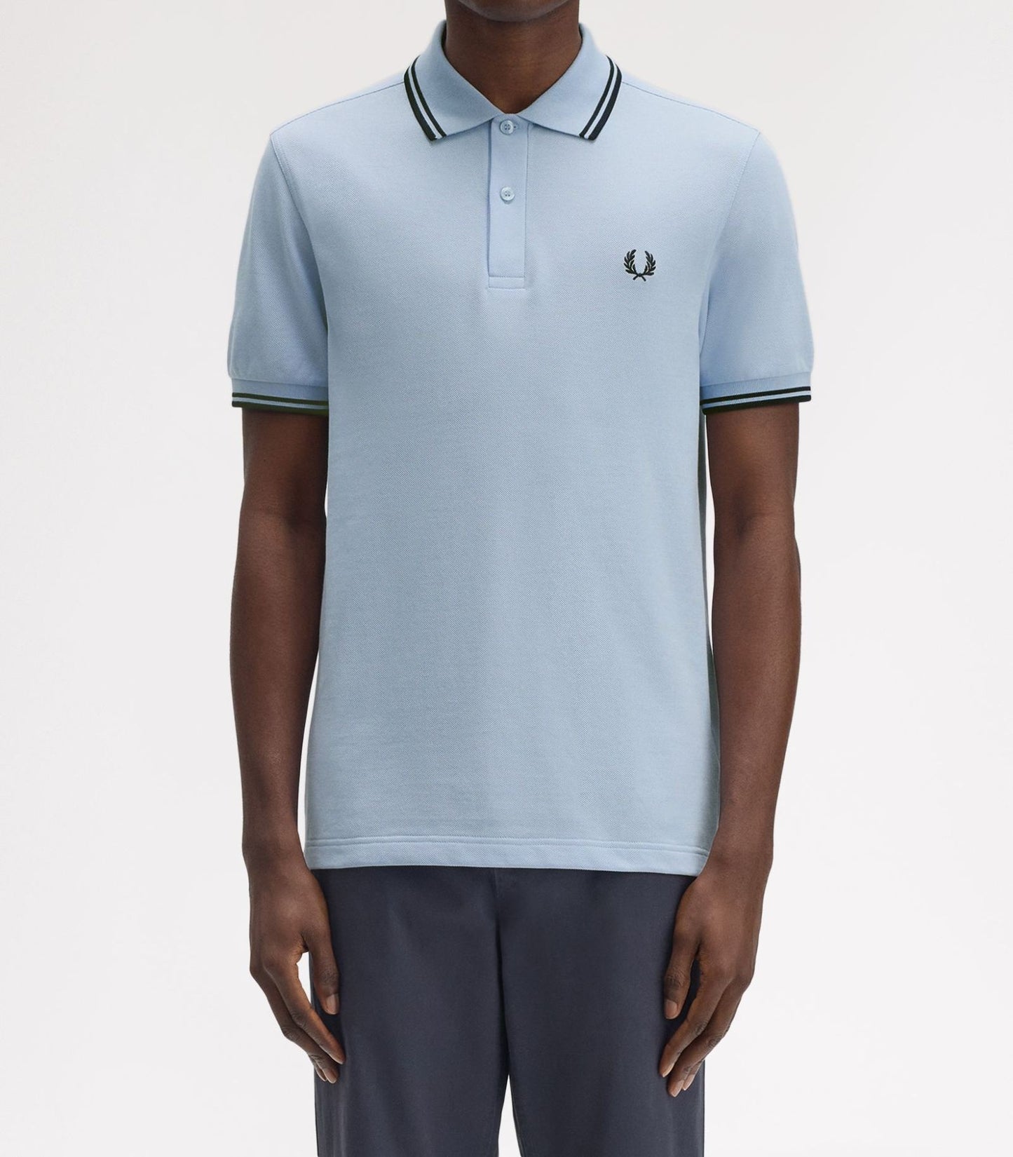 FRED PERRY TWIN TIPPED PIQUE COTTON POLO SHIRT LIGHT SMOKE BLUE/NAVY RRP £80 BNWT