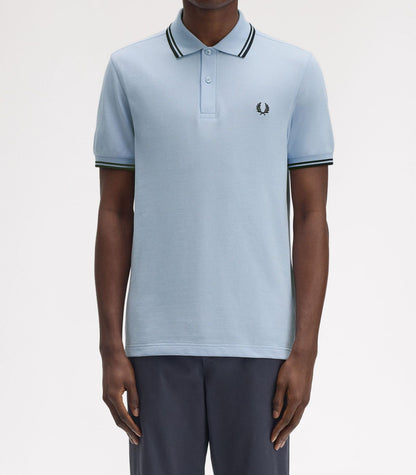 FRED PERRY TWIN TIPPED PIQUE COTTON POLO SHIRT LIGHT SMOKE BLUE/NAVY RRP £80 BNWT