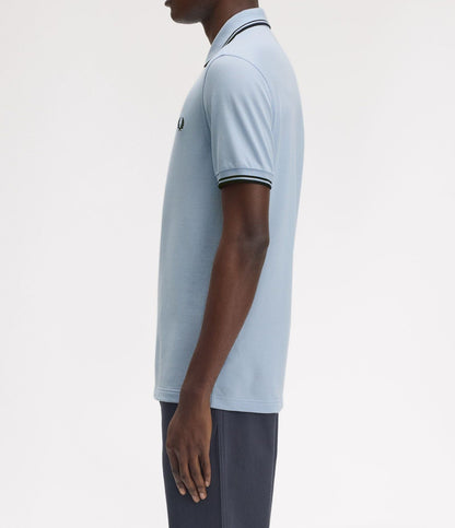 FRED PERRY TWIN TIPPED PIQUE COTTON POLO SHIRT LIGHT SMOKE BLUE/NAVY RRP £80 BNWT