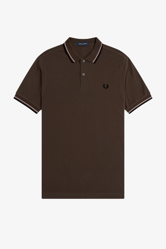 FRED PERRY TWIN TIPPED PIQUE COTTON POLO SHIRT BURNT TOBACCO LARGE RRP £80 BNWT