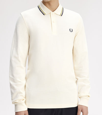 FRED PERRY TWIN TIPPED COTTON LONG SLEEVE POLO SHIRT ECRU 3XL RRP £95 NEW
