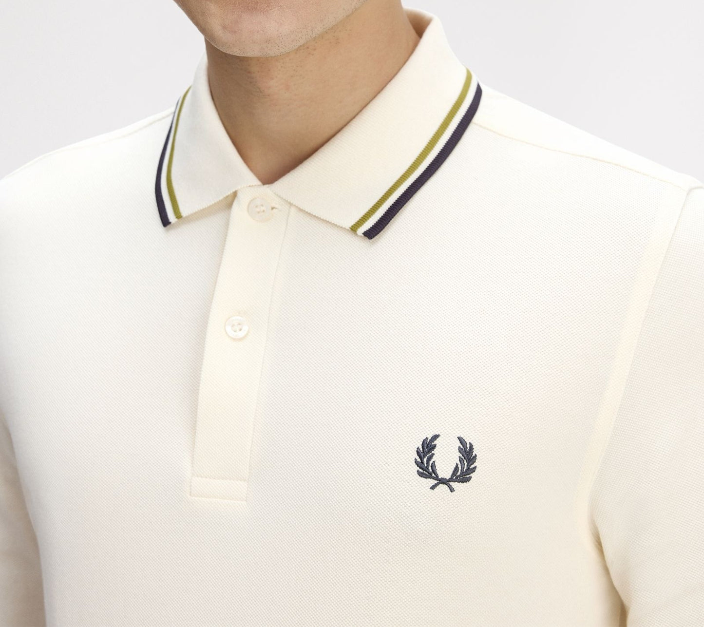 FRED PERRY TWIN TIPPED COTTON LONG SLEEVE POLO SHIRT ECRU 3XL RRP £95 NEW