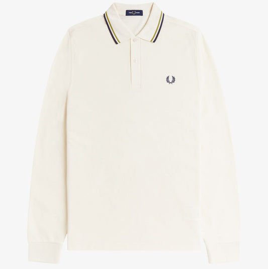 FRED PERRY TWIN TIPPED COTTON LONG SLEEVE POLO SHIRT ECRU 3XL RRP £95 NEW