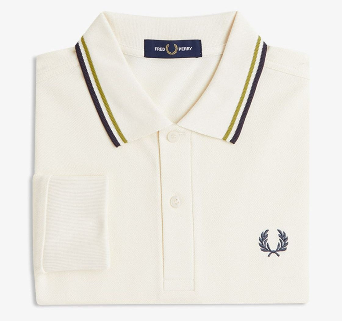 FRED PERRY TWIN TIPPED COTTON LONG SLEEVE POLO SHIRT ECRU 3XL RRP £95 NEW
