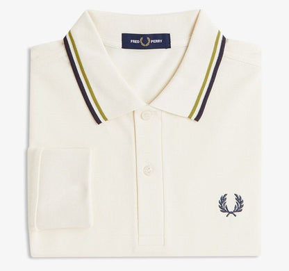 FRED PERRY TWIN TIPPED COTTON LONG SLEEVE POLO SHIRT ECRU 3XL RRP £95 NEW