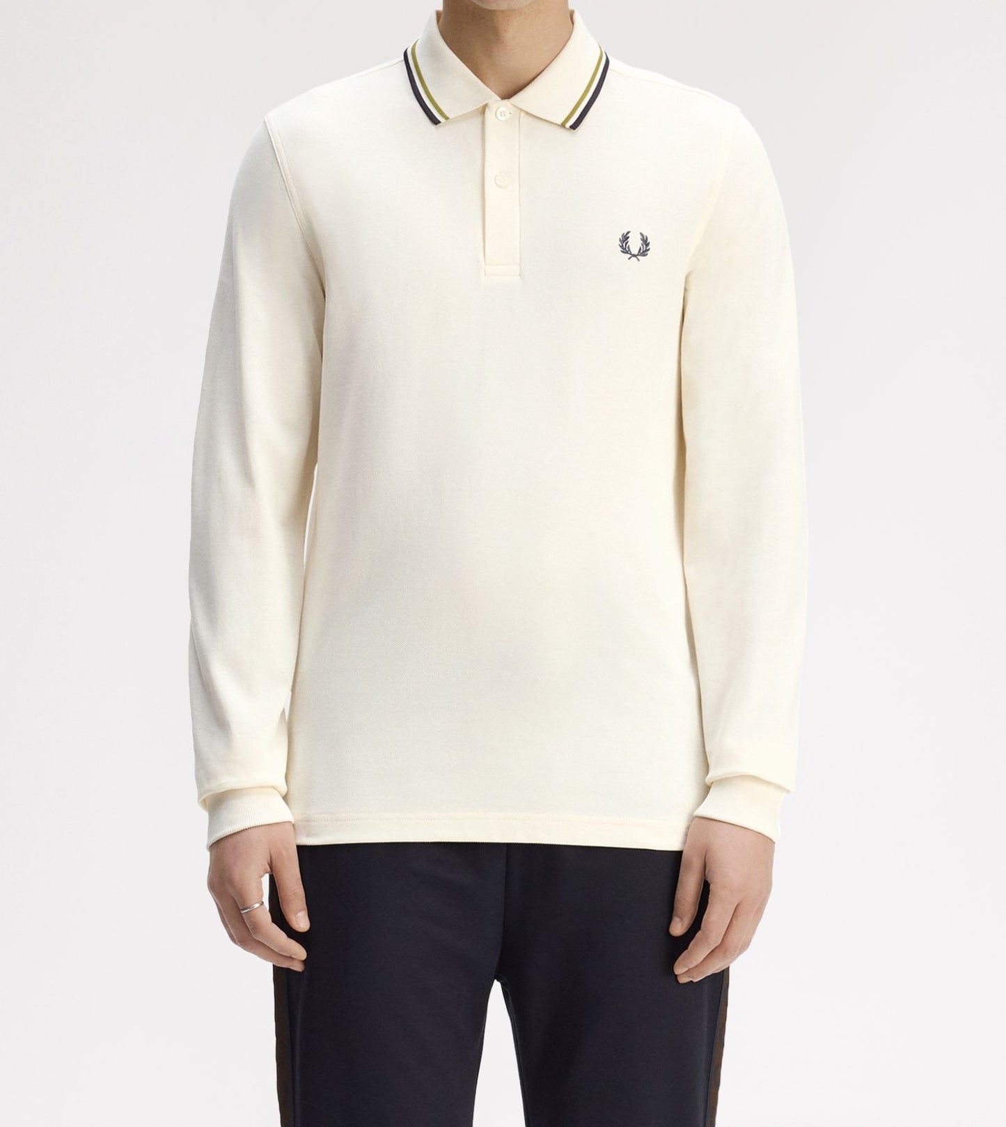 FRED PERRY TWIN TIPPED COTTON LONG SLEEVE POLO SHIRT ECRU 3XL RRP £95 NEW