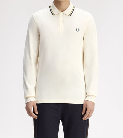 FRED PERRY TWIN TIPPED COTTON LONG SLEEVE POLO SHIRT ECRU 3XL RRP £95 NEW