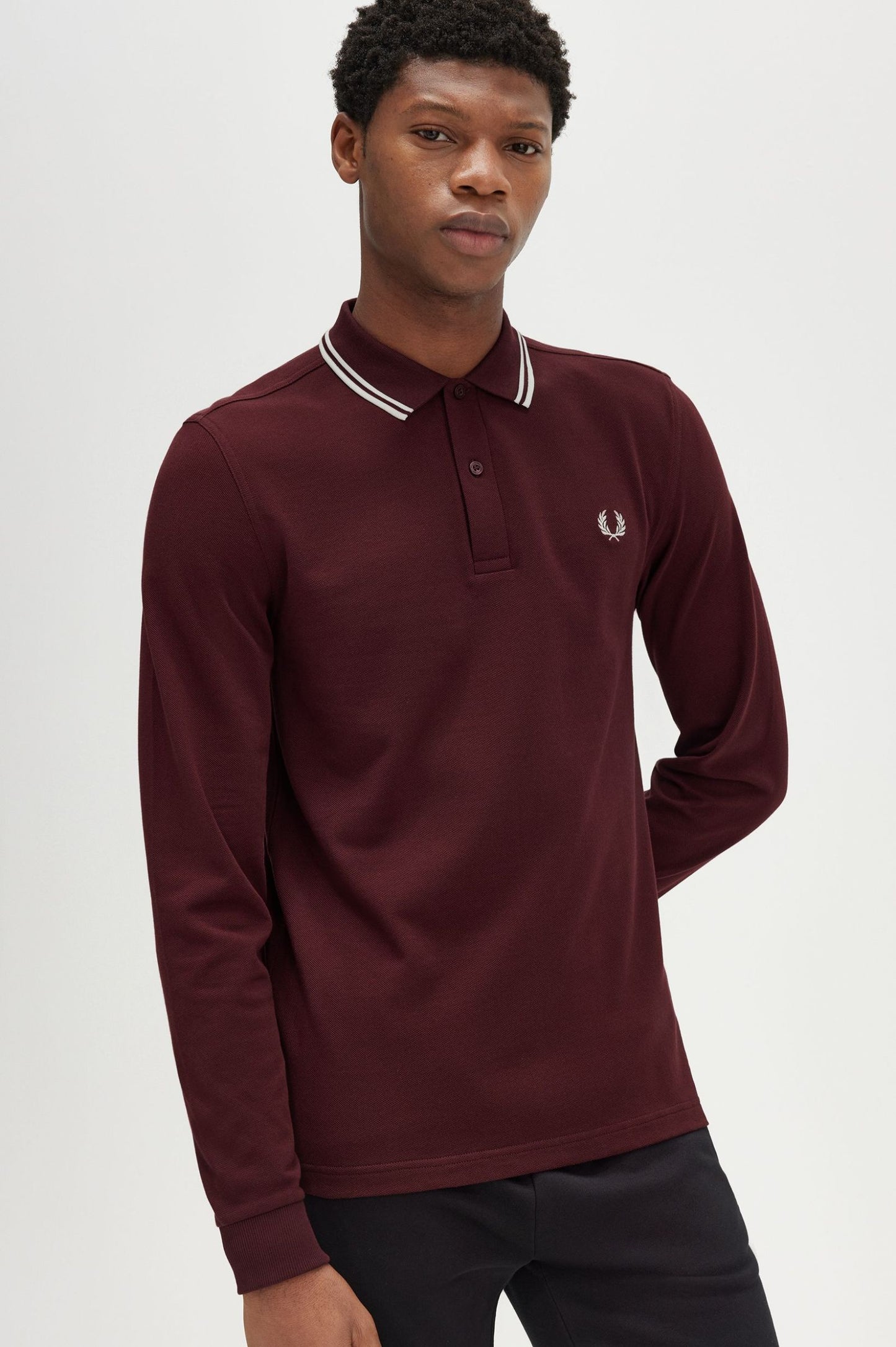 FRED PERRY PIQUE COTTON LONG SLEEVE POLO SHIRT BURGUNDY 2XL RRP £90 BNWT