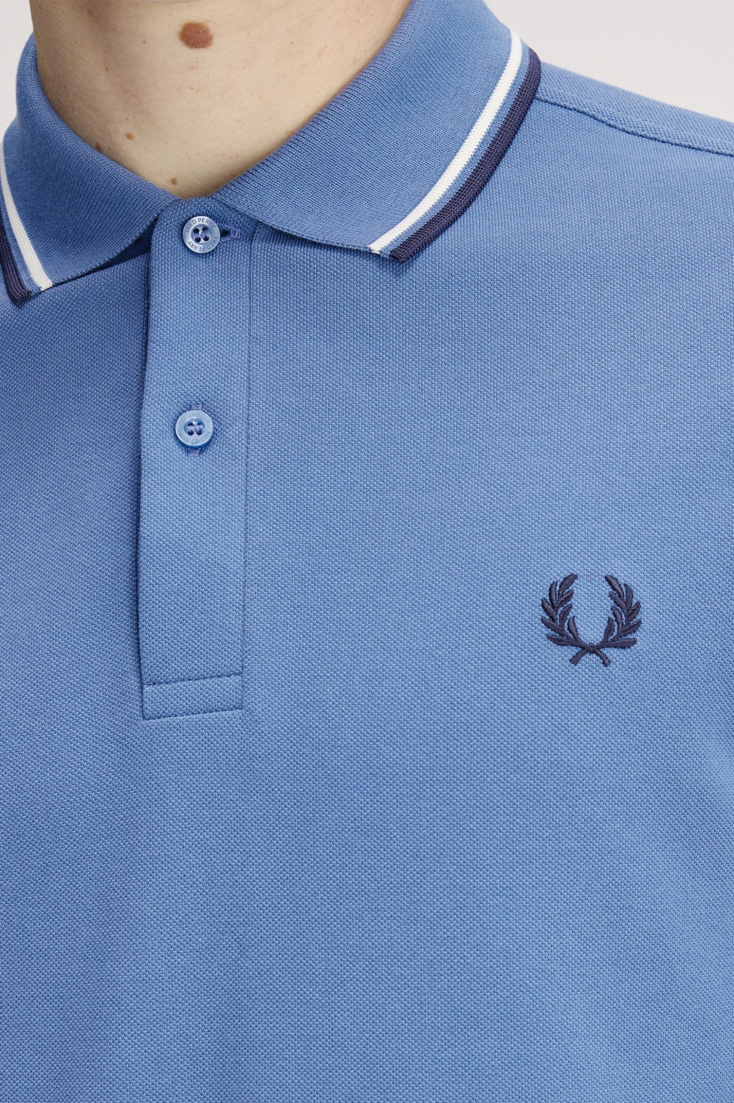 FRED PERRY TWIN TIPPED COTTON LONG SLEEVE POLO SHIRT ACE BLUE MEDIUM RRP £95 NEW