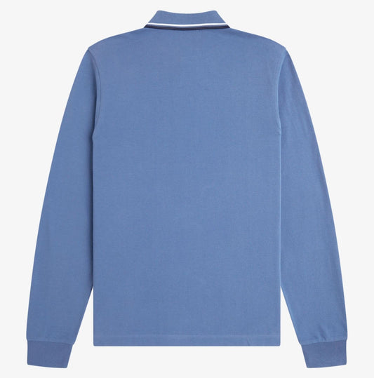 FRED PERRY TWIN TIPPED COTTON LONG SLEEVE POLO SHIRT ACE BLUE MEDIUM RRP £95 NEW