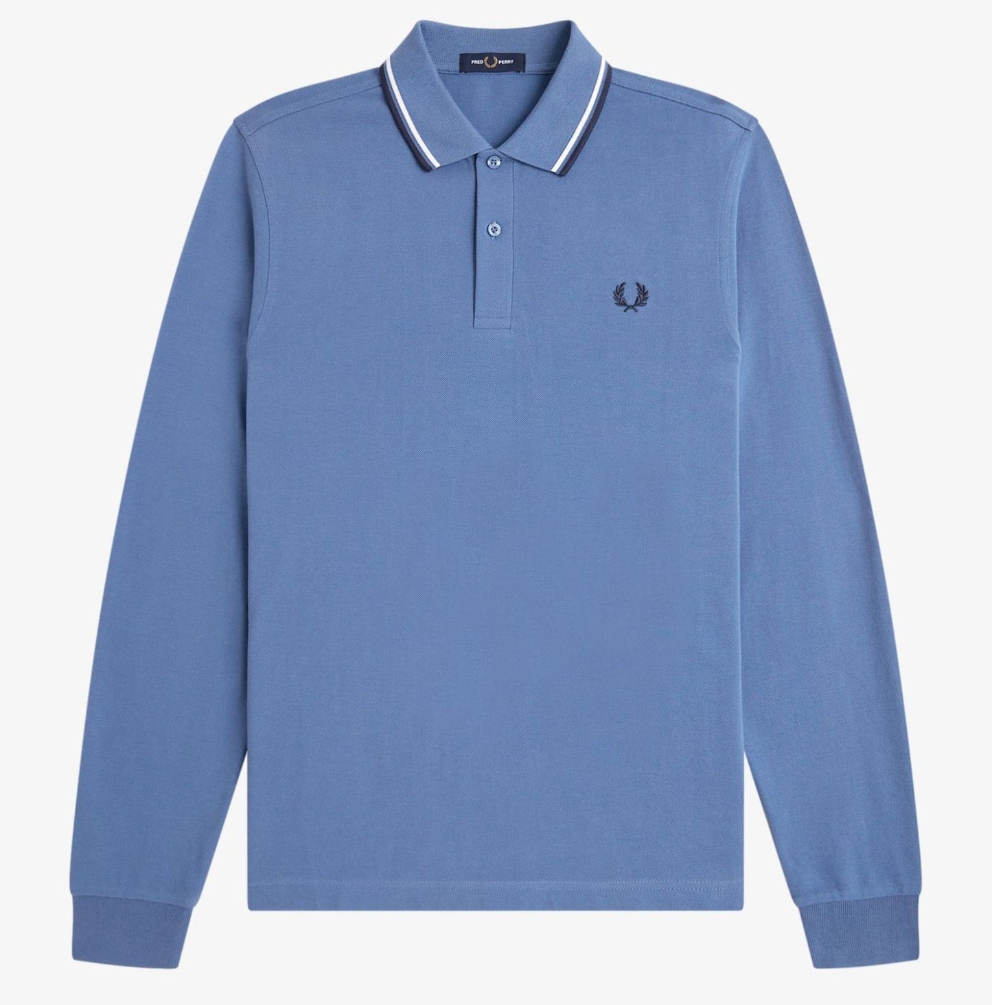 FRED PERRY TWIN TIPPED COTTON LONG SLEEVE POLO SHIRT ACE BLUE MEDIUM RRP £95 NEW