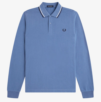 FRED PERRY TWIN TIPPED COTTON LONG SLEEVE POLO SHIRT ACE BLUE MEDIUM RRP £95 NEW