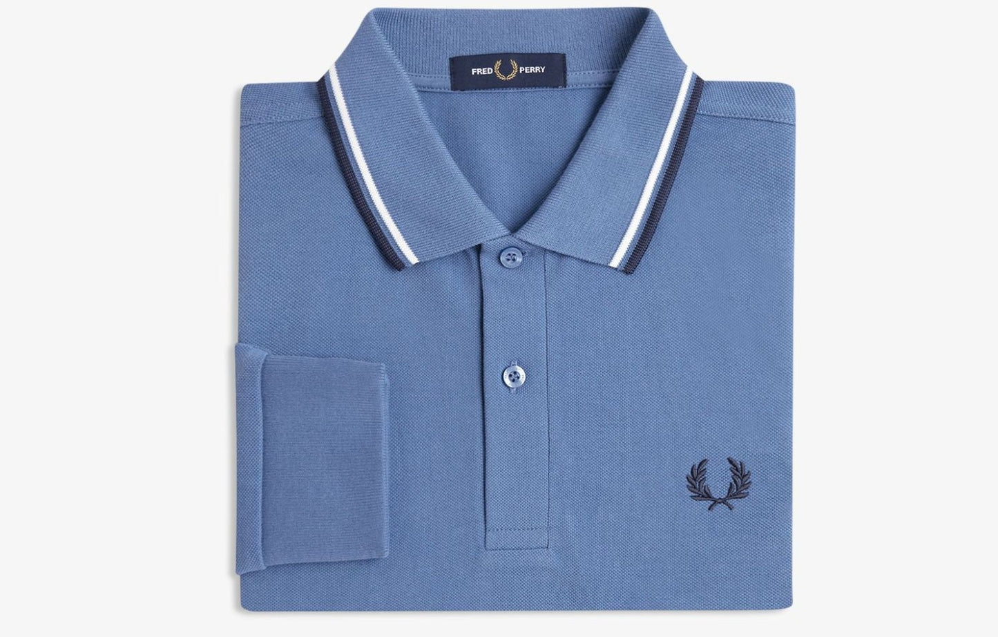 FRED PERRY TWIN TIPPED COTTON LONG SLEEVE POLO SHIRT ACE BLUE MEDIUM RRP £95 NEW