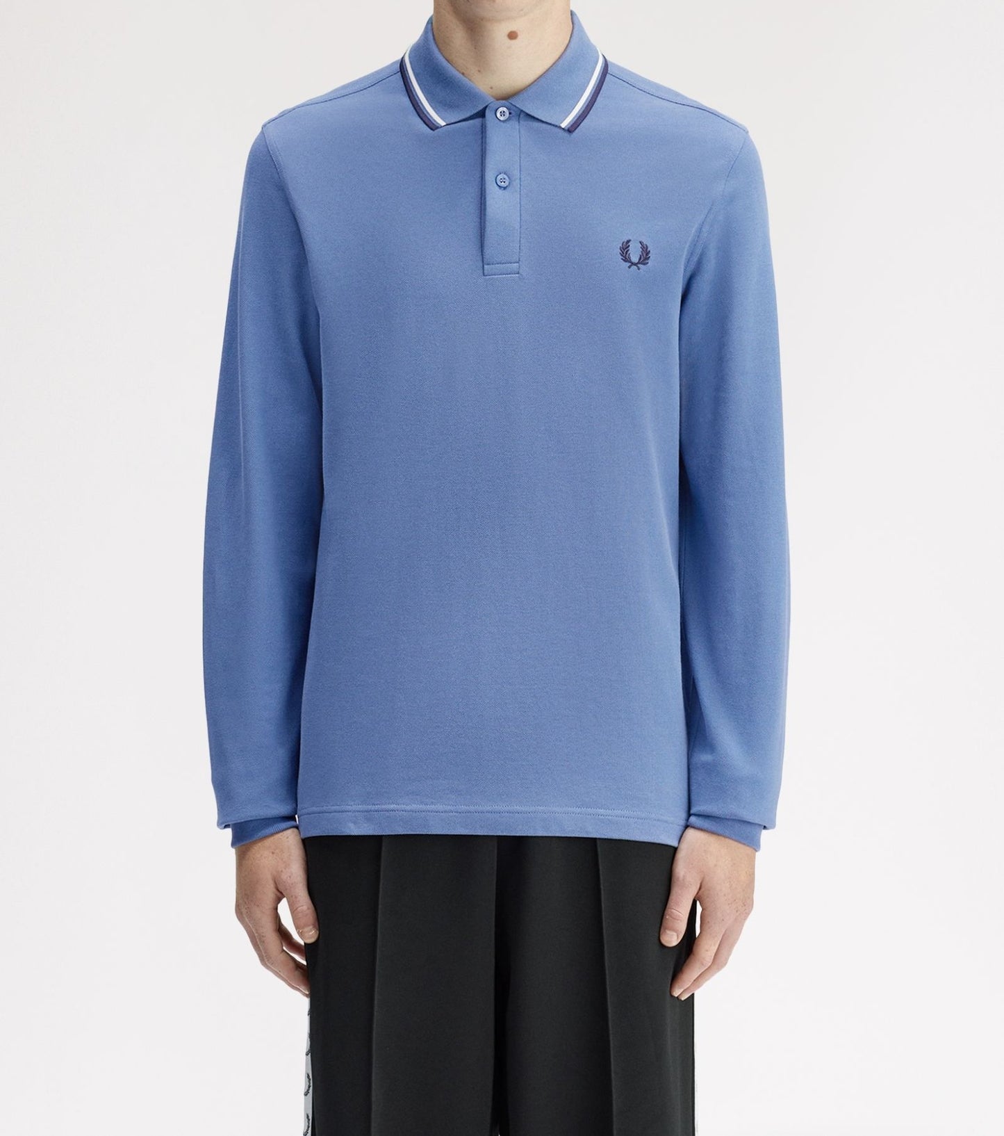 FRED PERRY TWIN TIPPED COTTON LONG SLEEVE POLO SHIRT ACE BLUE MEDIUM RRP £95 NEW