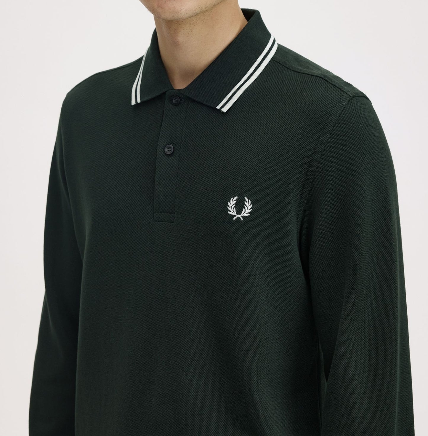 FRED PERRY TWIN TIPPED COTTON LONG SLEEVE POLO SHIRT NIGHT GREEN MEDIUM RRP £95 NEW