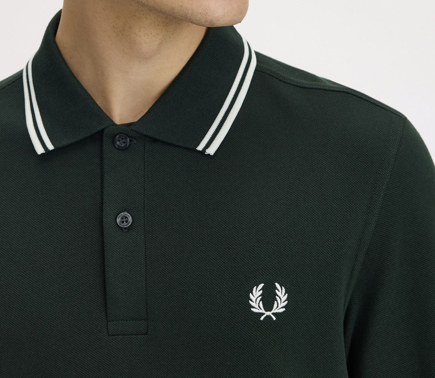 FRED PERRY TWIN TIPPED COTTON LONG SLEEVE POLO SHIRT NIGHT GREEN MEDIUM RRP £95 NEW