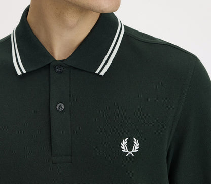 FRED PERRY TWIN TIPPED COTTON LONG SLEEVE POLO SHIRT NIGHT GREEN MEDIUM RRP £95 NEW