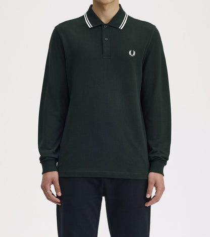 FRED PERRY TWIN TIPPED COTTON LONG SLEEVE POLO SHIRT NIGHT GREEN MEDIUM RRP £95 NEW