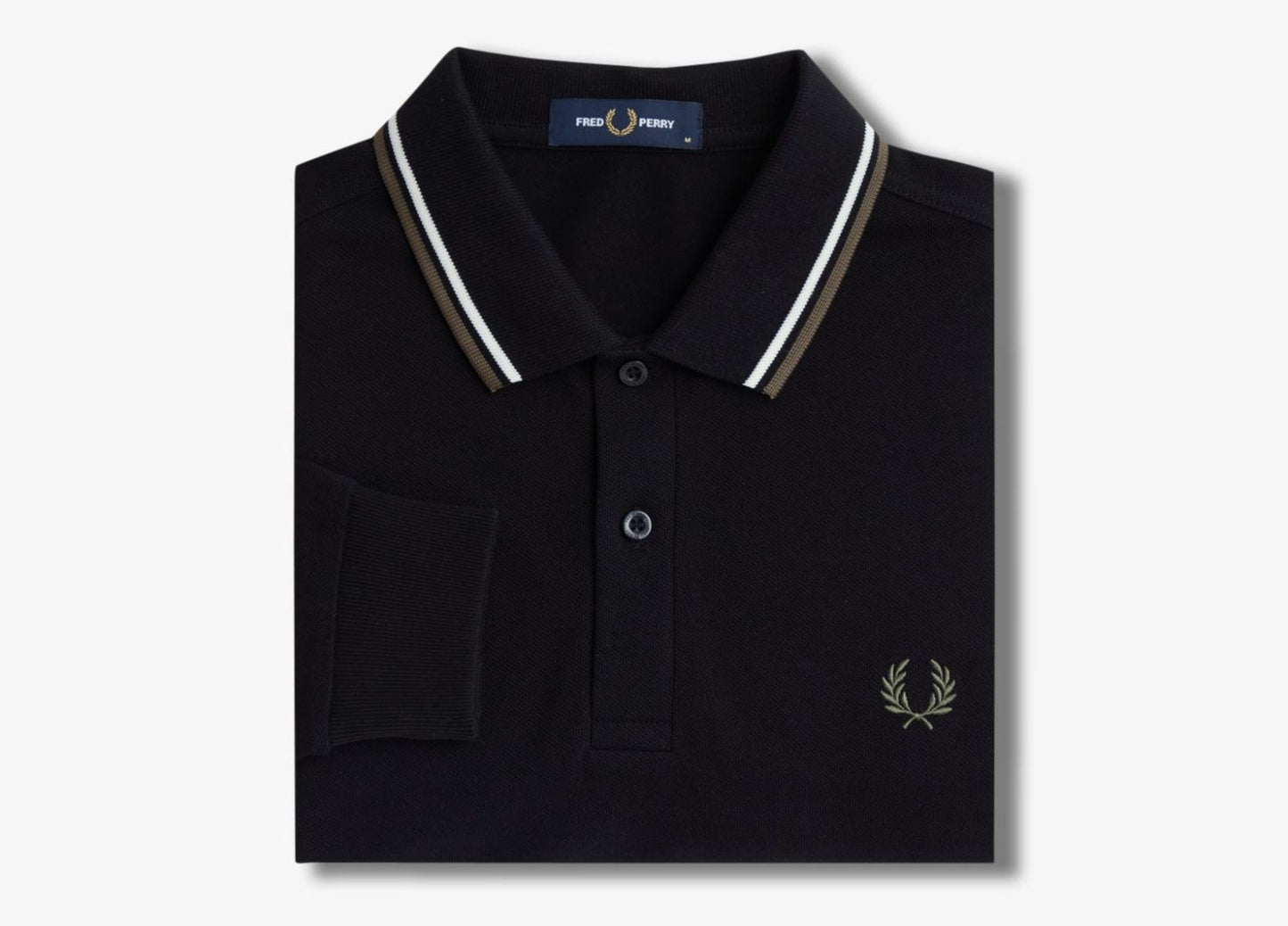 FRED PERRY TWIN TIPPED COTTON LONG SLEEVE POLO SHIRT BLACK RRP £95 NEW