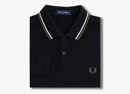 FRED PERRY TWIN TIPPED COTTON LONG SLEEVE POLO SHIRT BLACK RRP £95 NEW