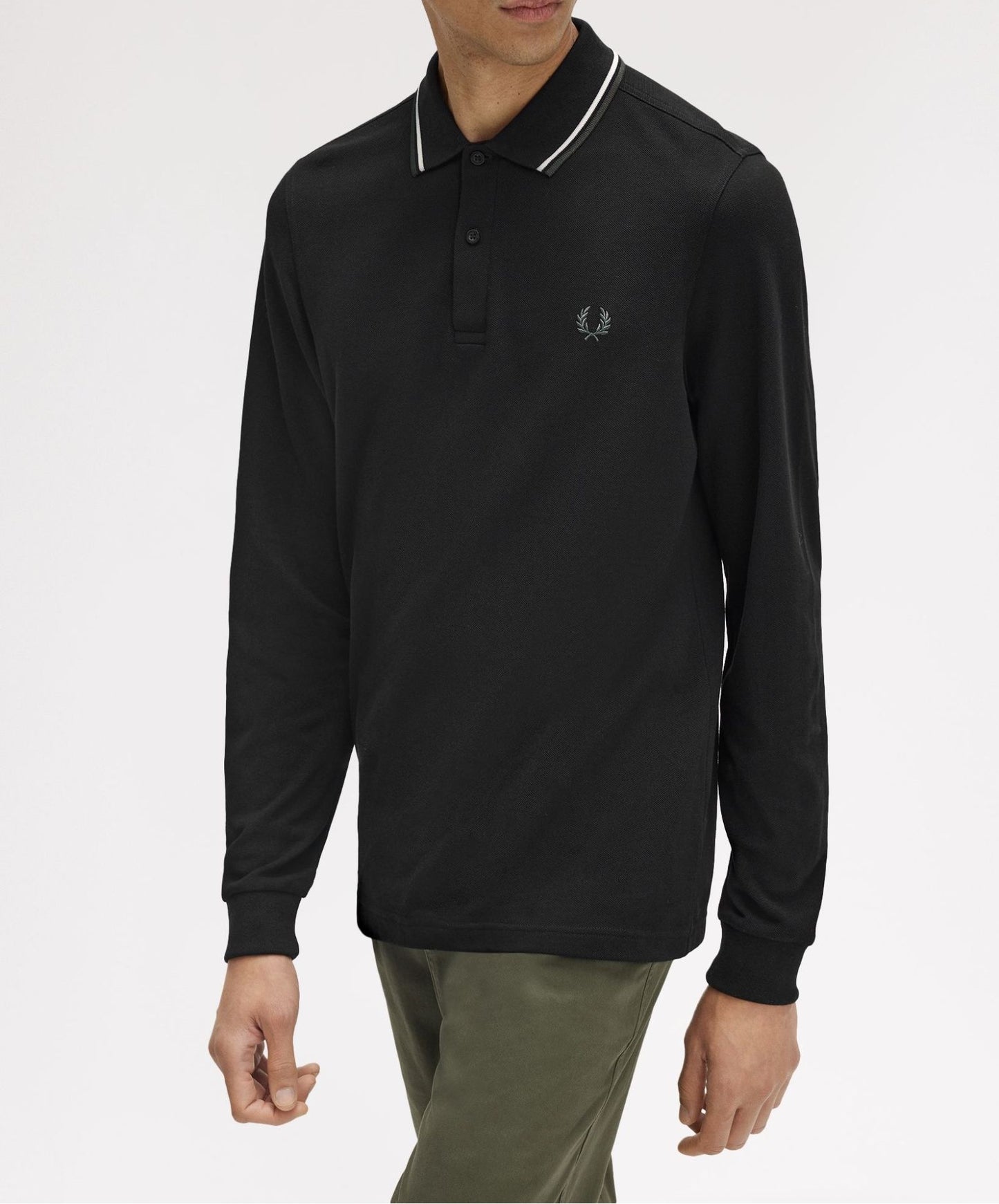 FRED PERRY TWIN TIPPED COTTON LONG SLEEVE POLO SHIRT BLACK RRP £95 NEW