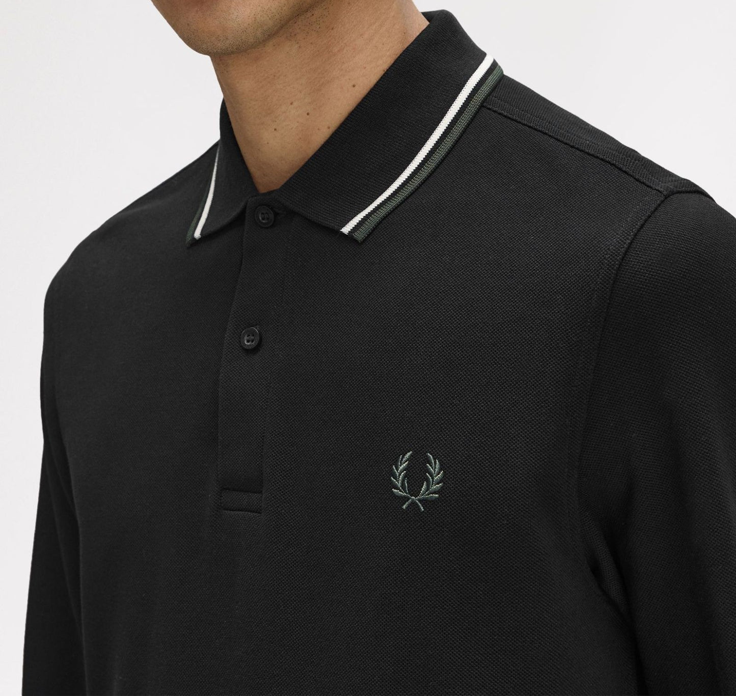 FRED PERRY TWIN TIPPED COTTON LONG SLEEVE POLO SHIRT BLACK RRP £95 NEW