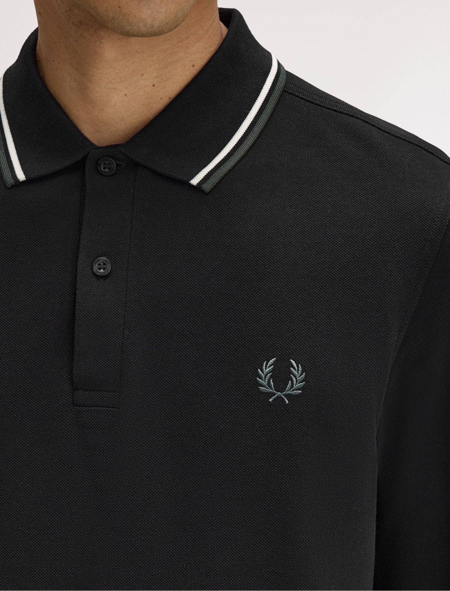 FRED PERRY TWIN TIPPED COTTON LONG SLEEVE POLO SHIRT BLACK RRP £95 NEW