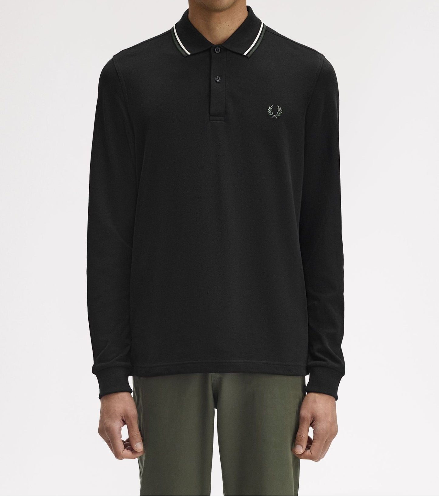 FRED PERRY TWIN TIPPED COTTON LONG SLEEVE POLO SHIRT BLACK RRP £95 NEW