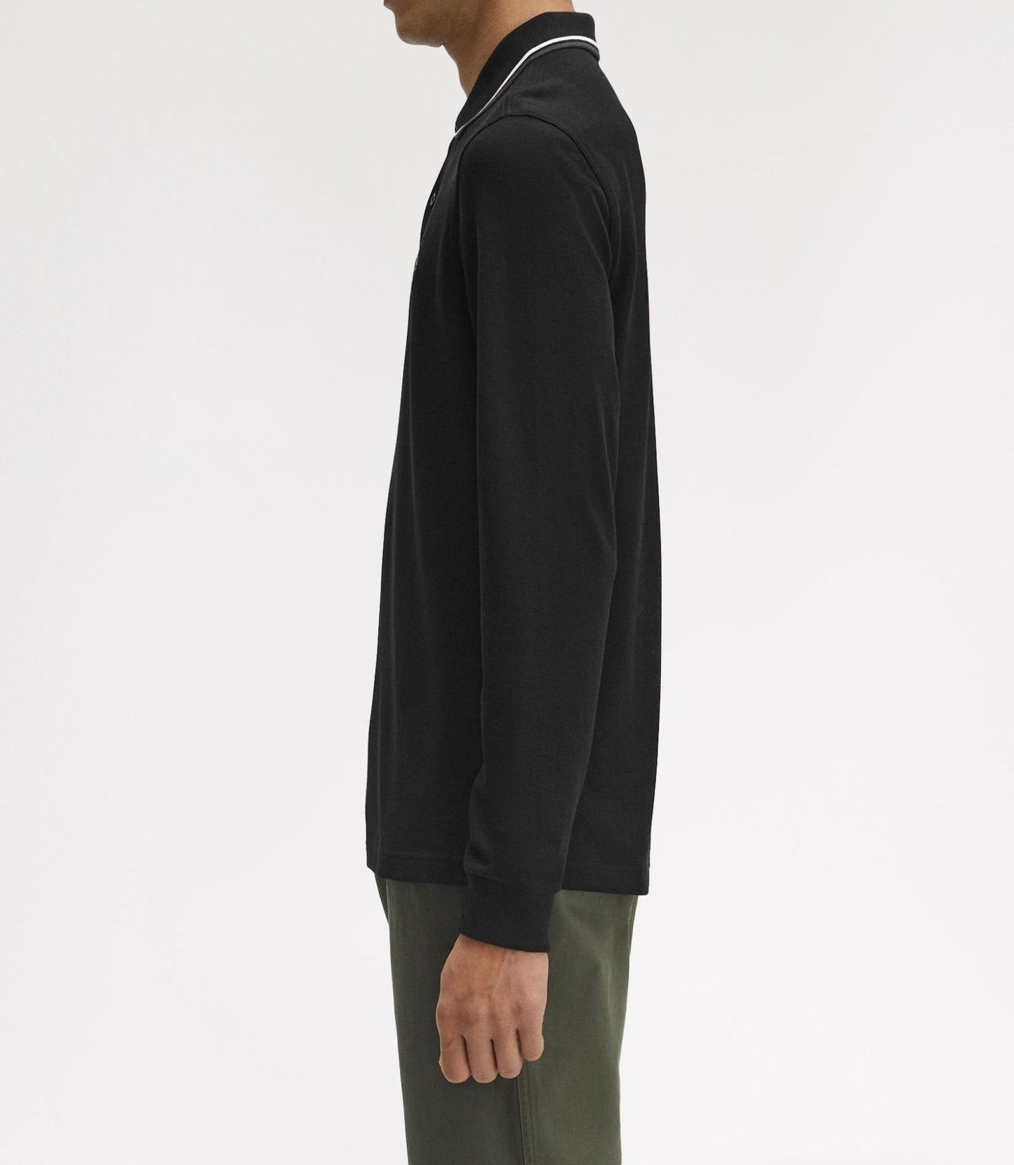 FRED PERRY TWIN TIPPED COTTON LONG SLEEVE POLO SHIRT BLACK RRP £95 NEW