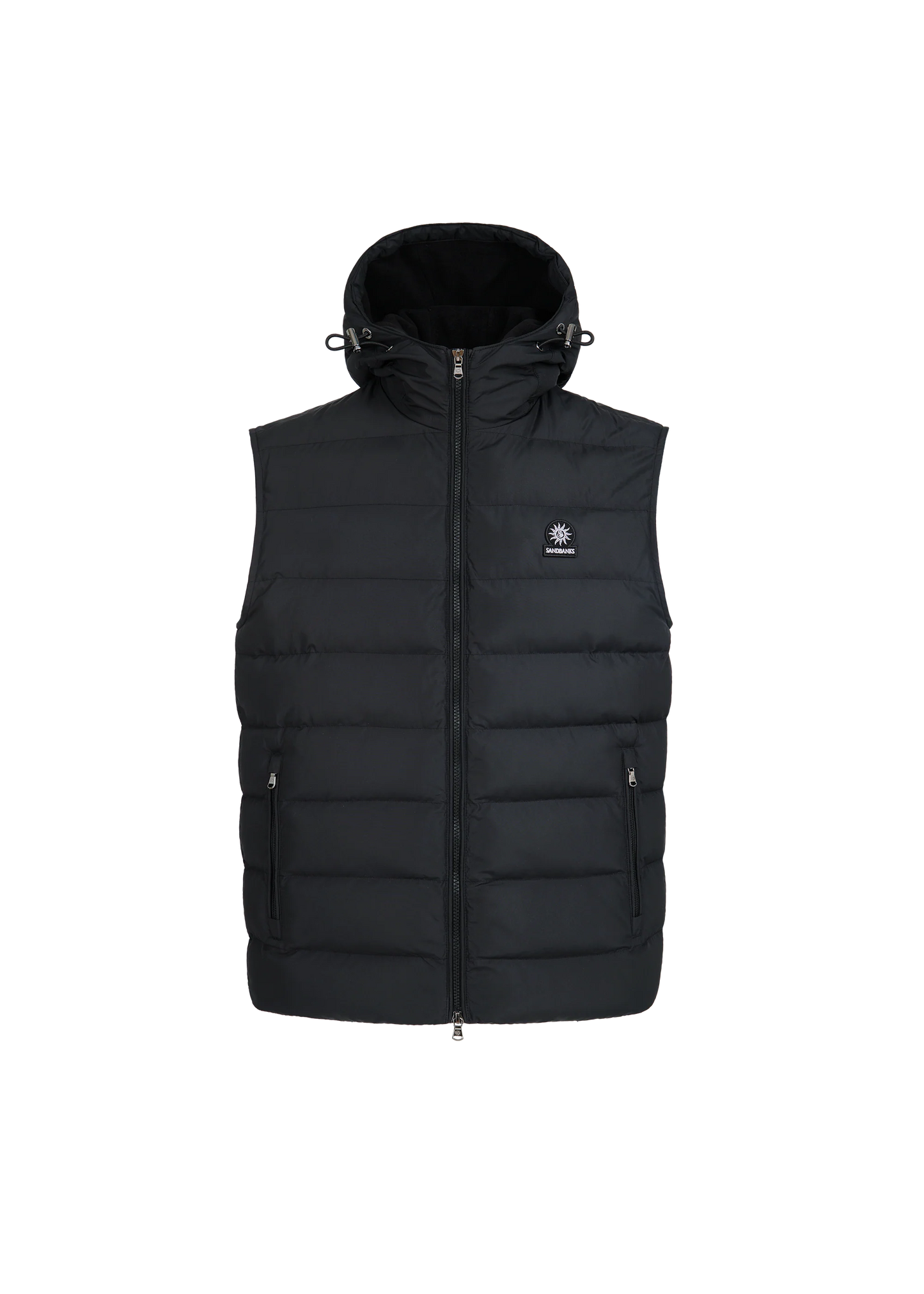 SANDBANKS FRONTIER HOODED PUFFA GILET BLACK 2XL RRP £295 BNWT