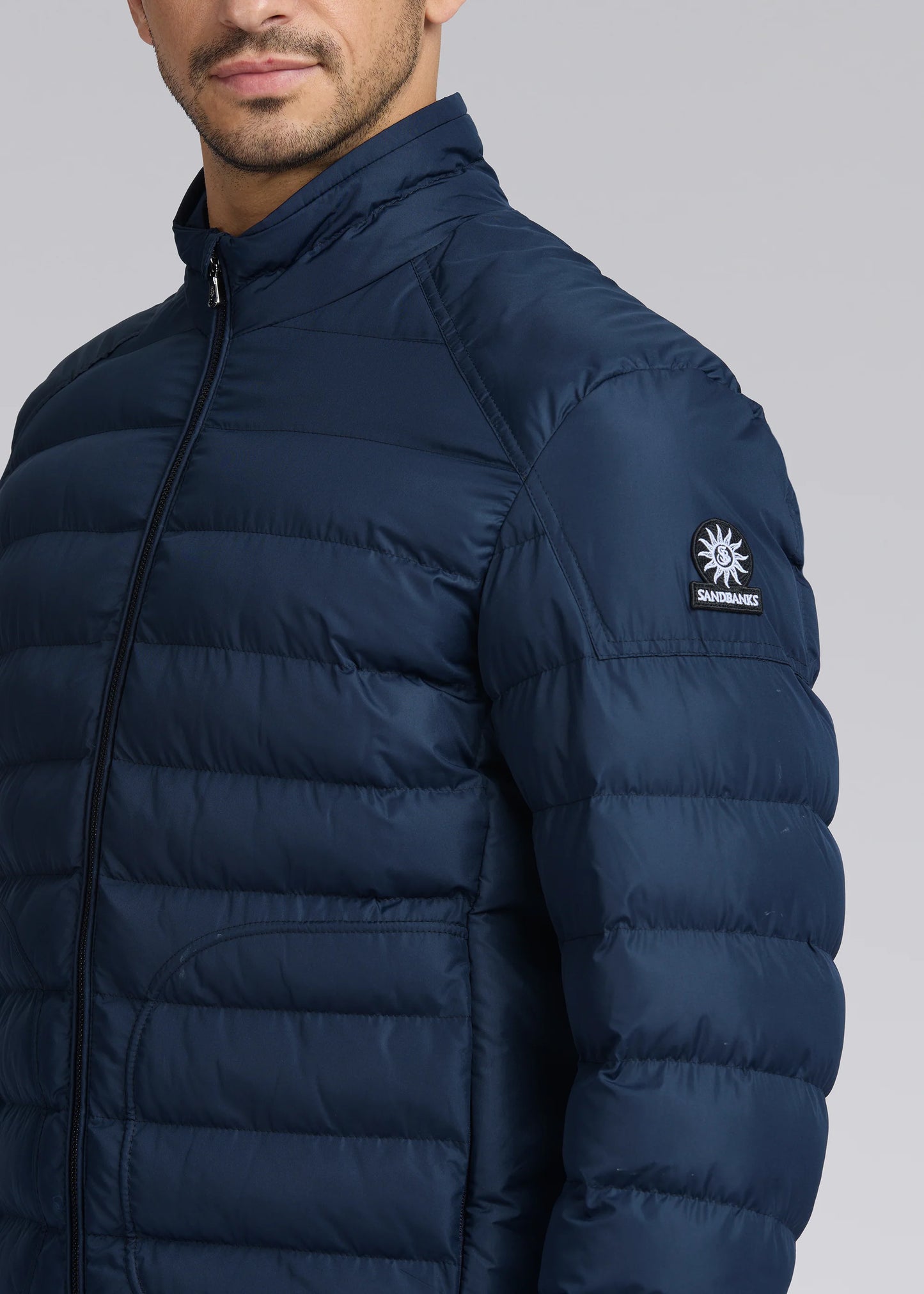 SANDBANKS RACER MICRO DOWN PUFFA JACKET RECYCLED POLYESTER NAVY RRP £365 NEW