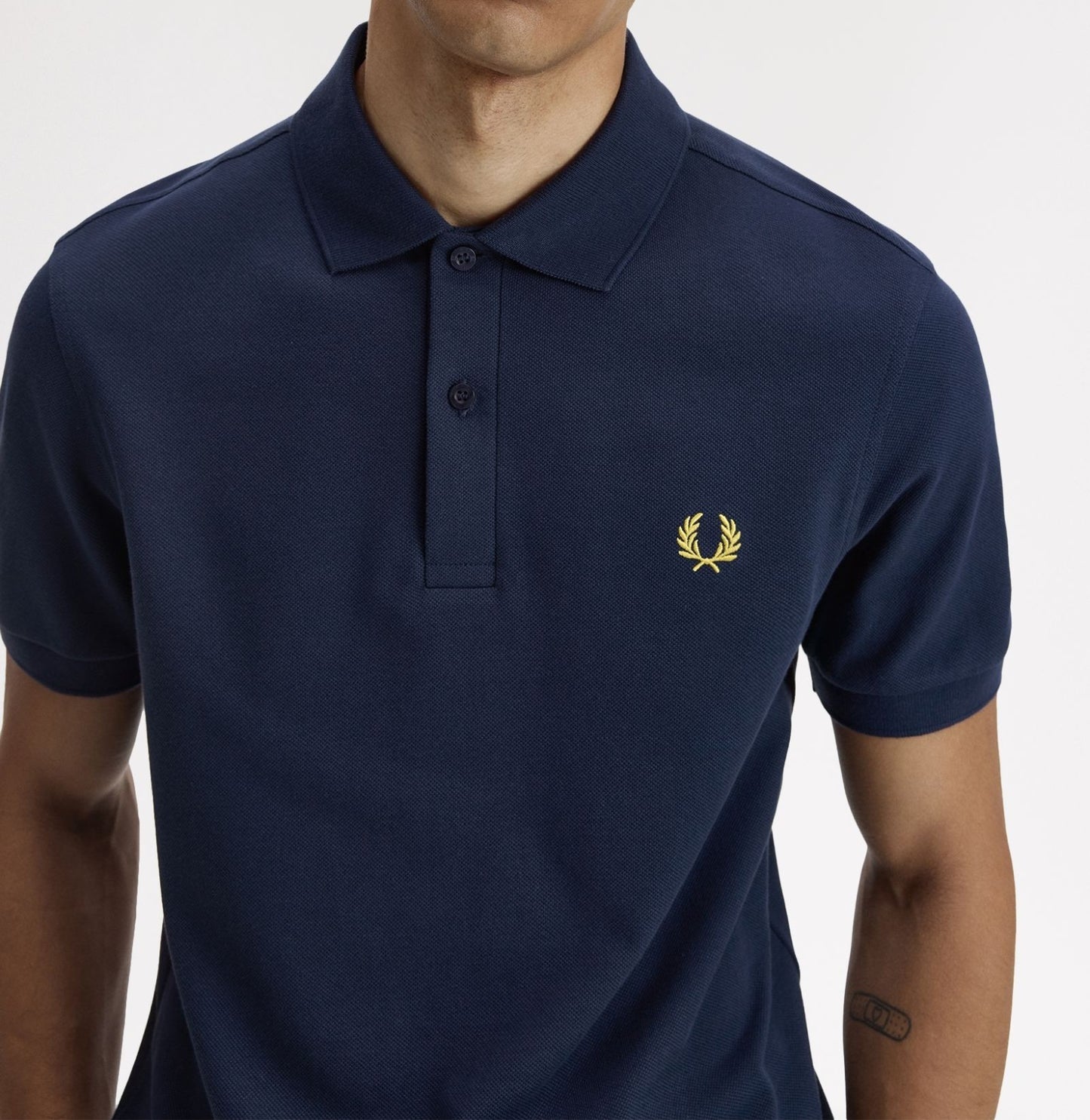 FRED PERRY PIQUE COTTON POLO SHIRT TENNIS BLUE/LEMON BARLEY LARGE RRP £80 BNWT