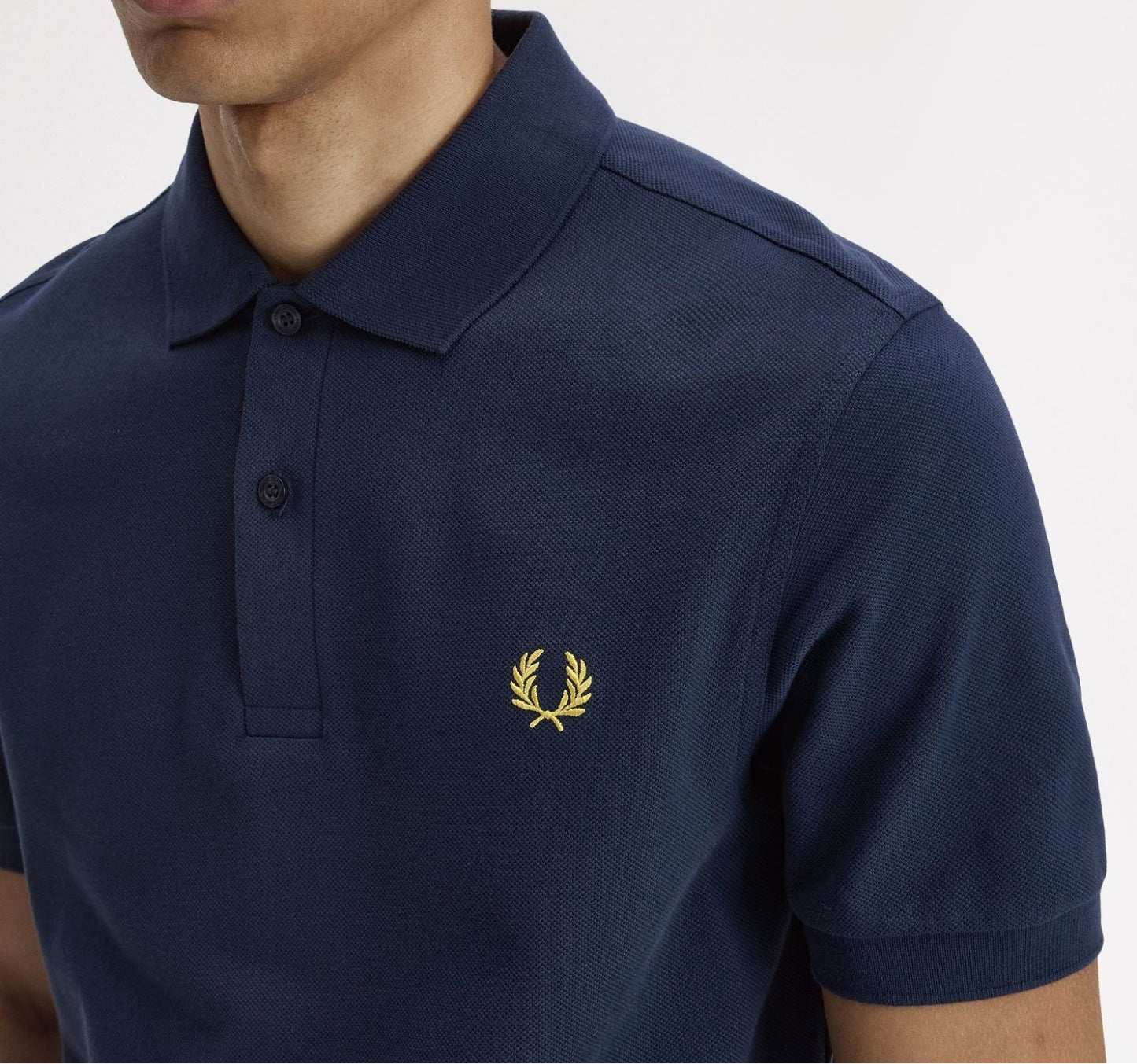 FRED PERRY PIQUE COTTON POLO SHIRT TENNIS BLUE/LEMON BARLEY LARGE RRP £80 BNWT