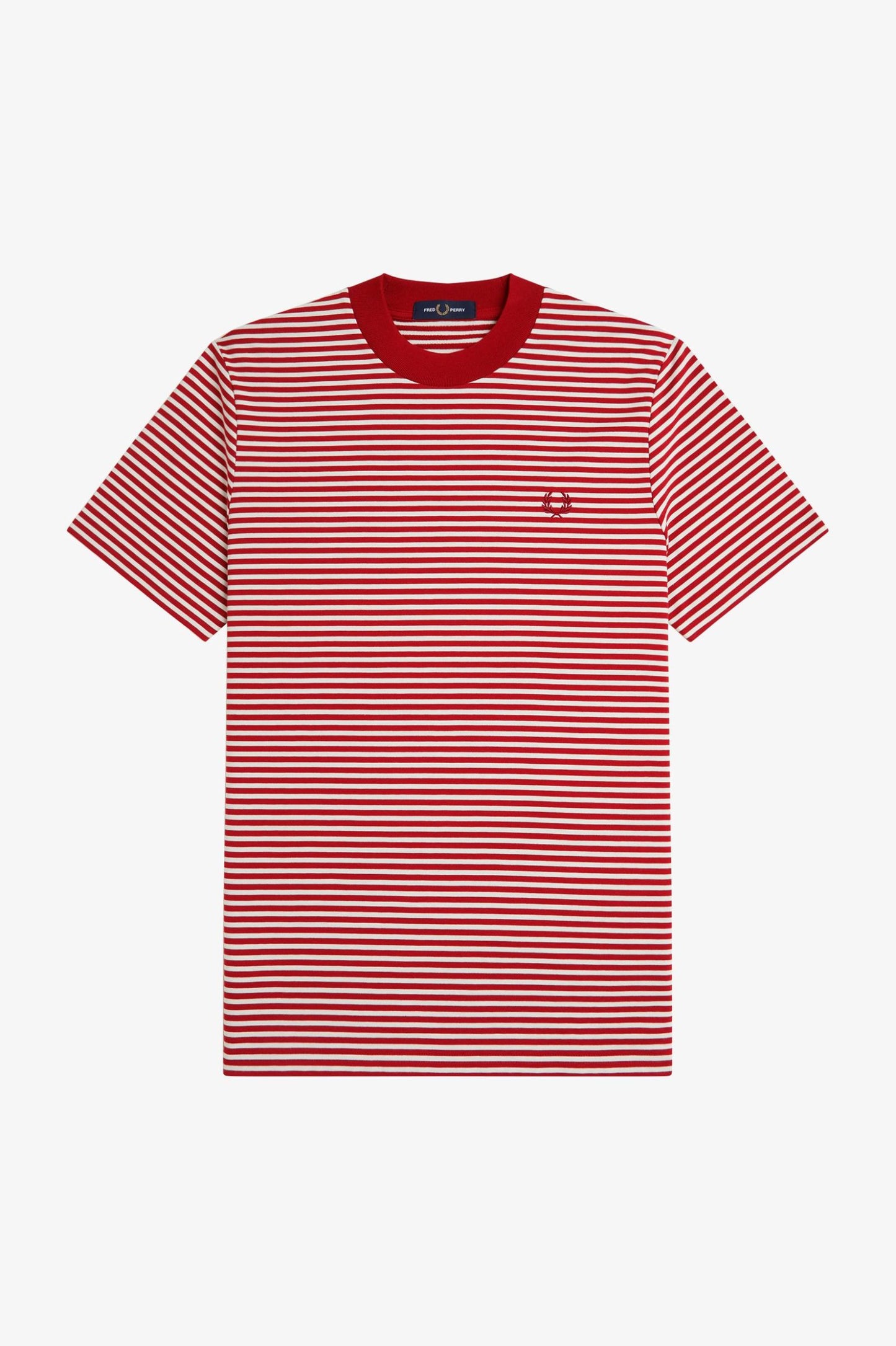 FRED PERRY LAUREL WREATH LOGO FINE STRIPE COTTON T-SHIRT RED 2XL RRP £60 BNWT
